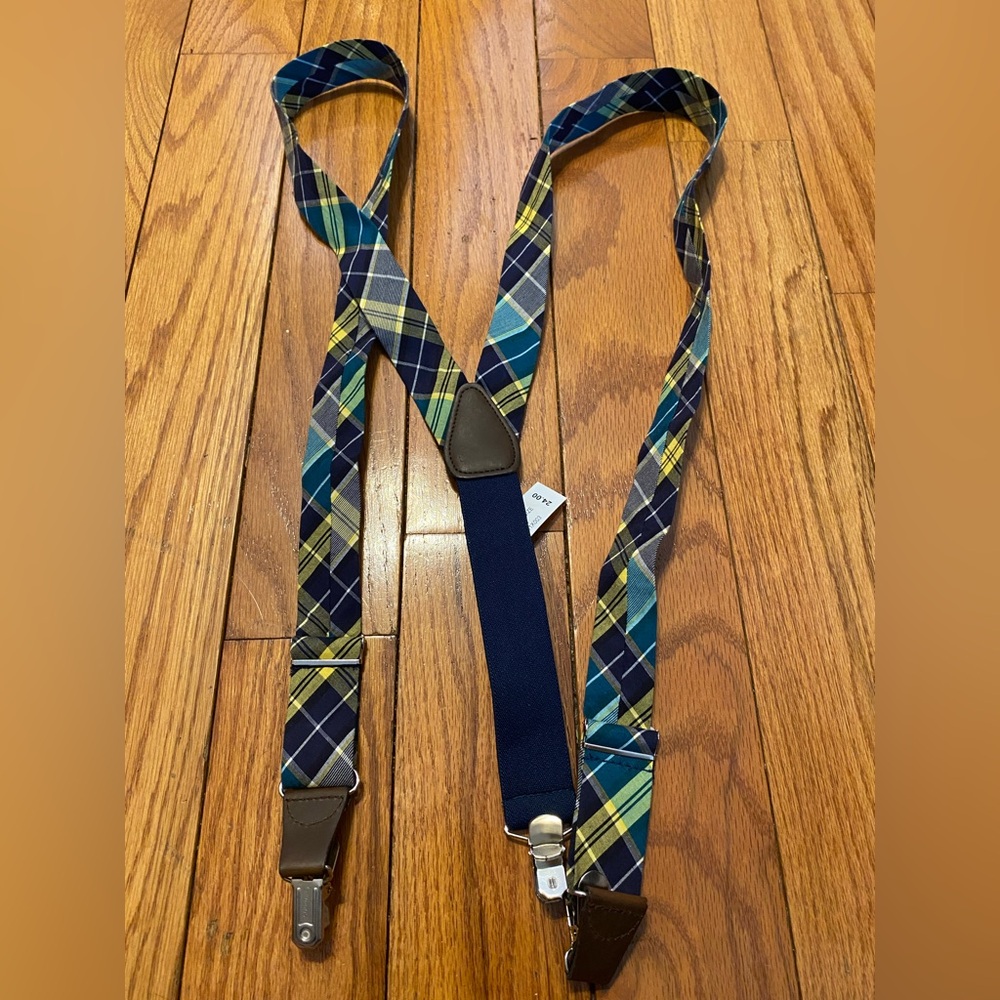 New NWT Club Room Yellow Blue Plaid Men's Suspenders One Size OSFA